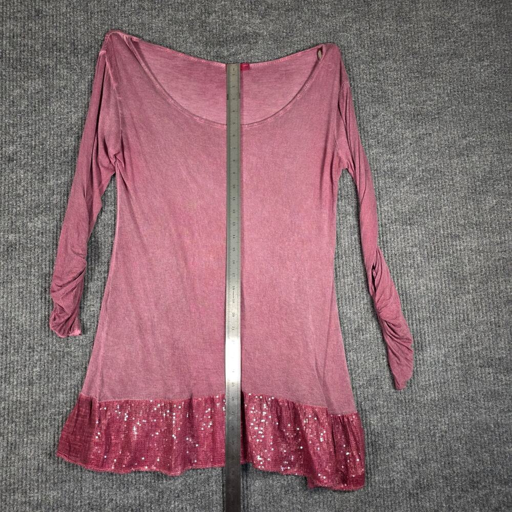 Scandal Made in Italy Boho Tunic Top Womens Med‎ Pink Sequin Hem Ruched Sleeve - Picture 6 of 7